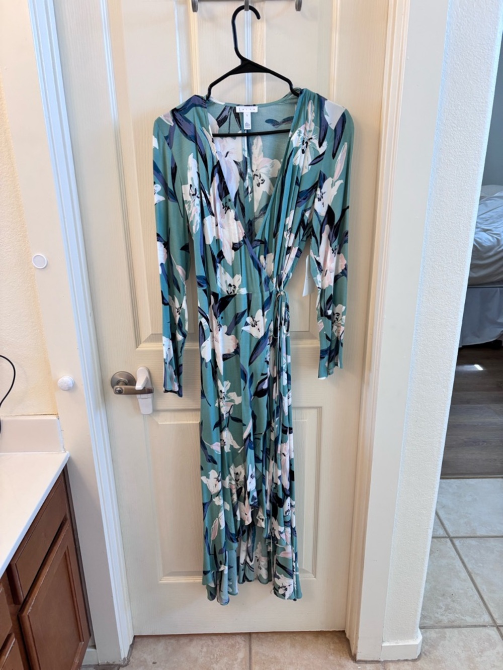 Leith- Nordstrom Teal Floral Wrap Dress with Pink Accents